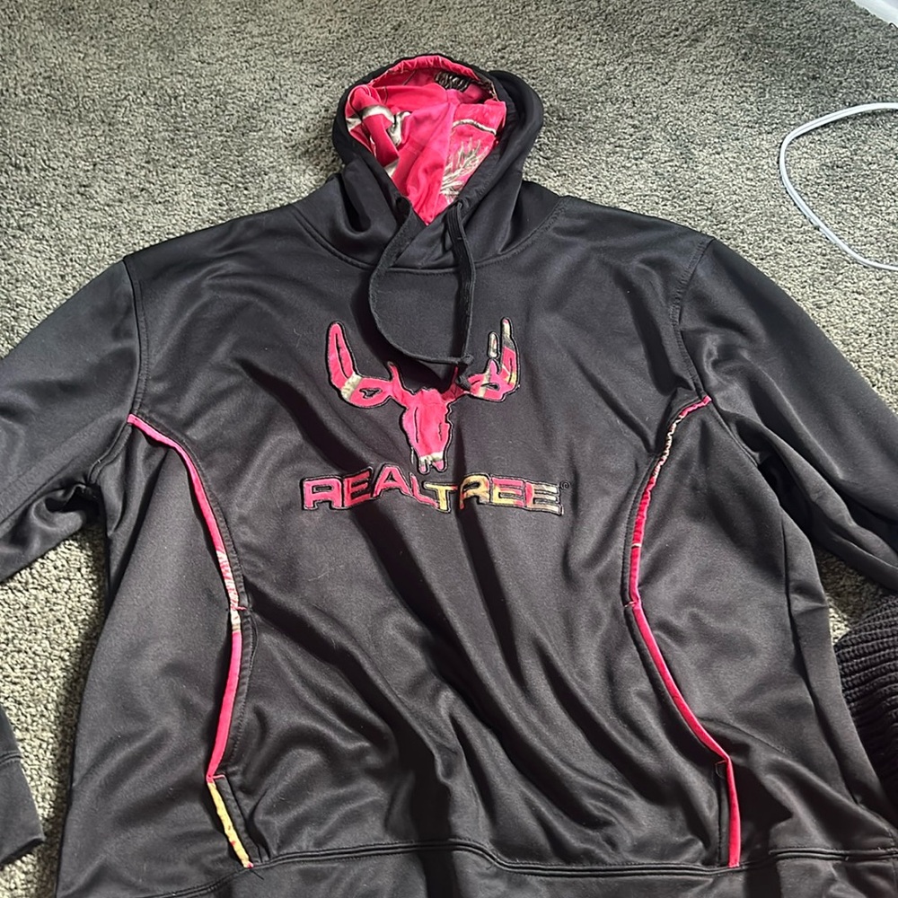 Black Real Tree Hoodie with Pink Camo Accents